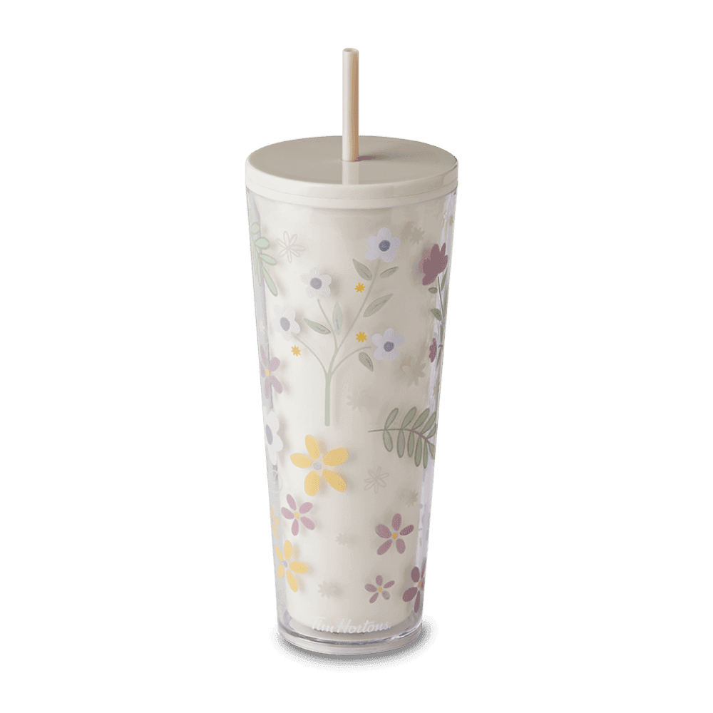 24oz Plastic Straw Tumbler - Floral