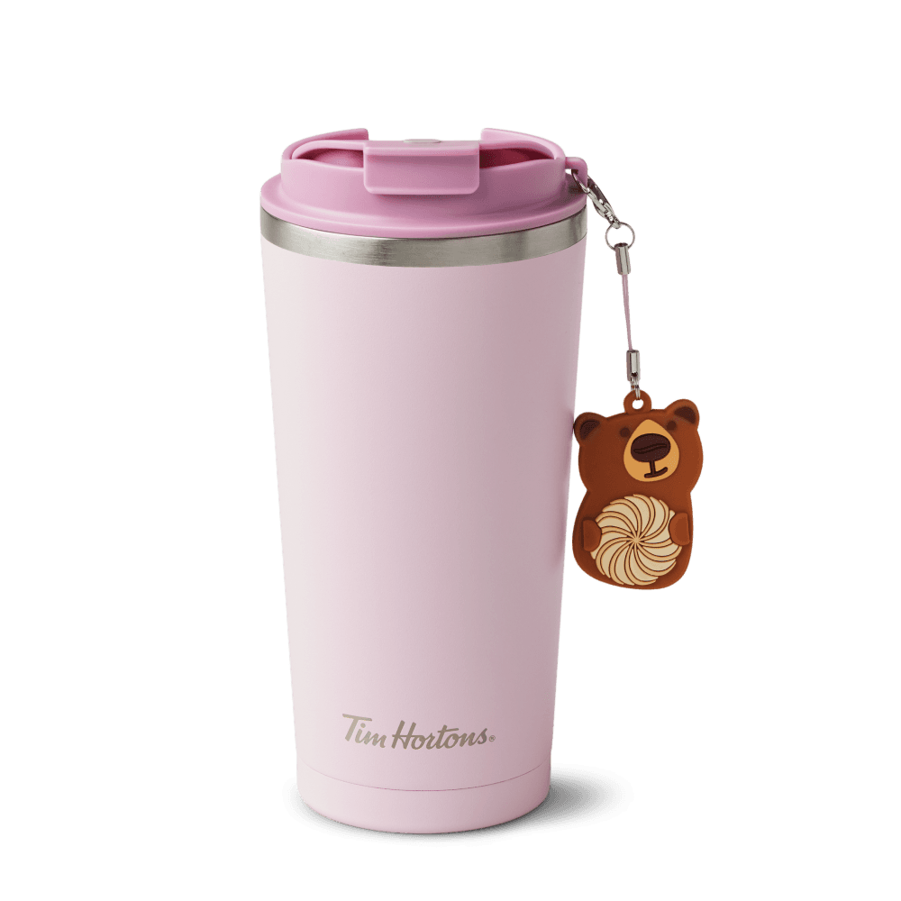 Pink Stainless Steel Travel Mug With Bear Charm 16oz