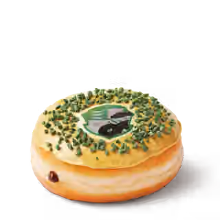 Tim Hortons Slytherin Chocolate Pistachio Donut - green fondant topped with pistachio spread, green krunch, and Slytherin house crest