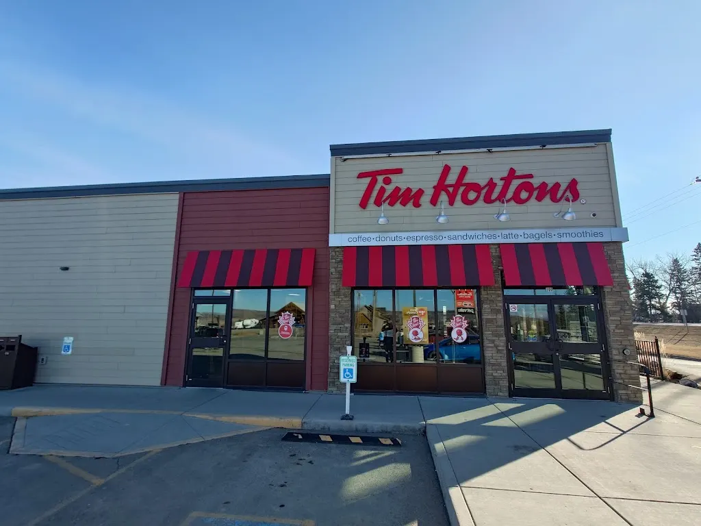 Tim Hortons storefront and interior at 100 3rd St Ne, Black Diamond, AB