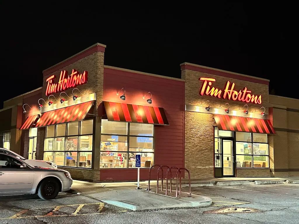 Tim Hortons storefront and interior at 79 Crowfoot Way Nw, Calgary, AB