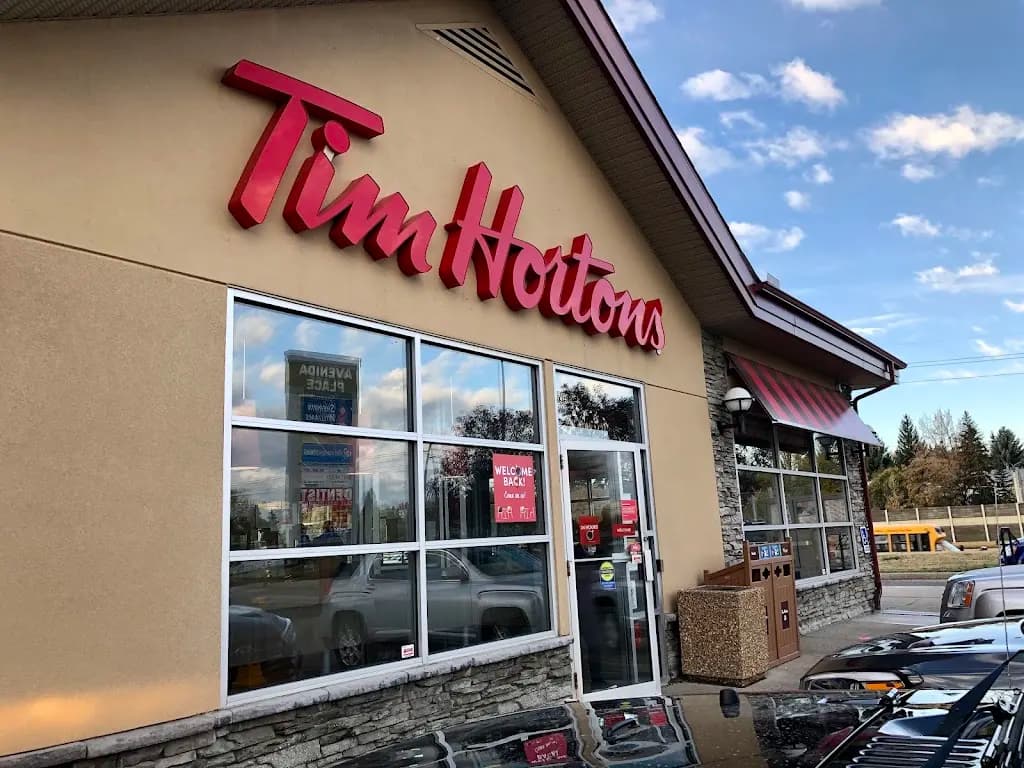 Tim Hortons storefront and interior at #400, 12100 Macleod Trail Se Avenida Place Shopping Centre, Calgary, AB