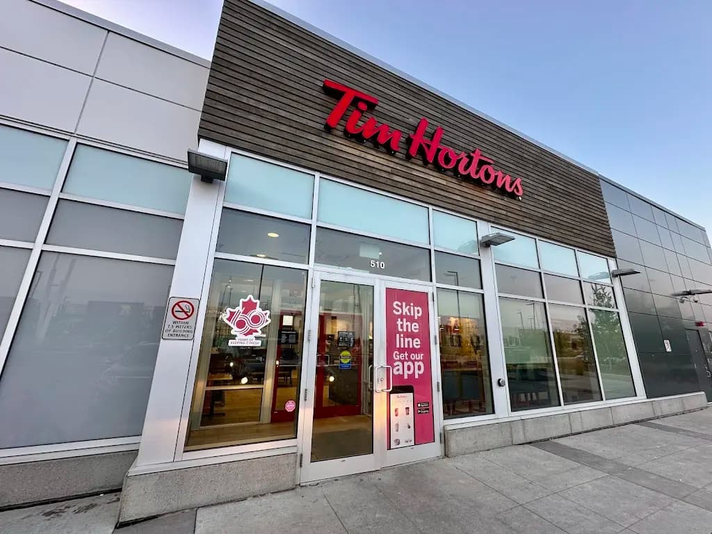 Tim Hortons storefront and interior at #510 19587 Seton Cr Se, Calgary, AB