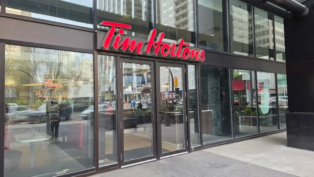 Tim Hortons storefront and interior at 640 5th Ave Sw, Calgary, AB