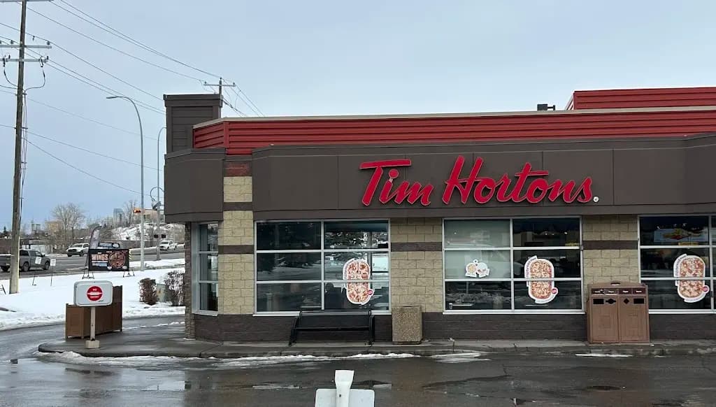 Tim Hortons storefront and interior at 723 46 Ave Se, Calgary, AB