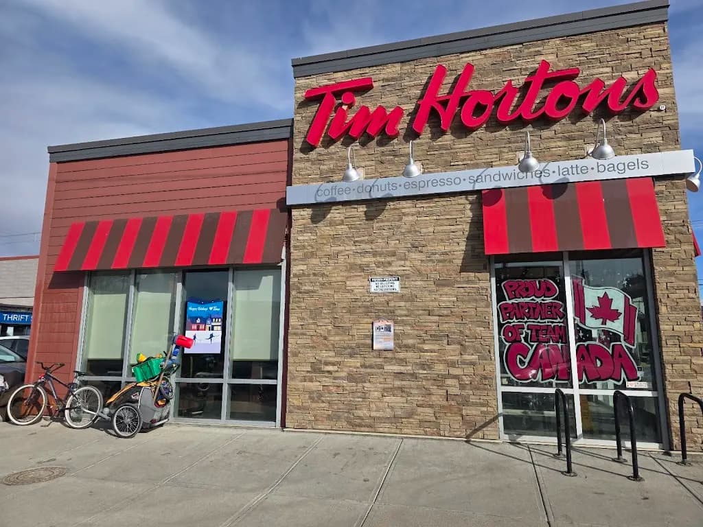Tim Hortons storefront and interior at 6428 Bowness Rd Nw, Calgary, AB