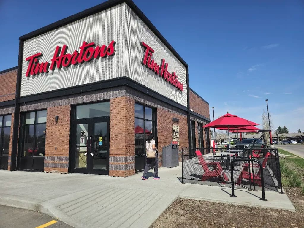 Tim Hortons storefront and interior at 8338 18th St Se, Calgary, AB