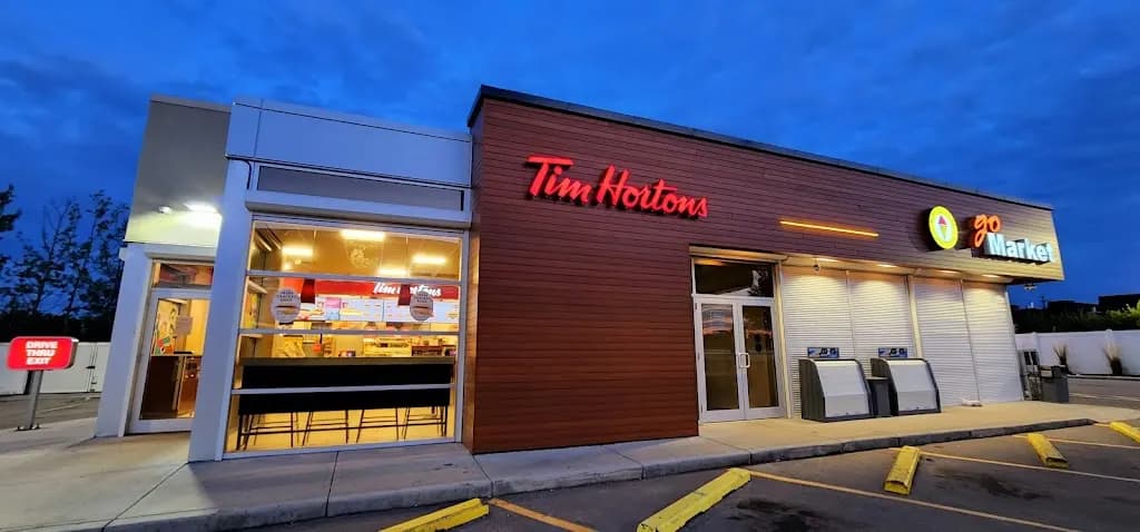 Tim Hortons storefront and interior at 25238 Twp Rd 254a, Calgary, AB