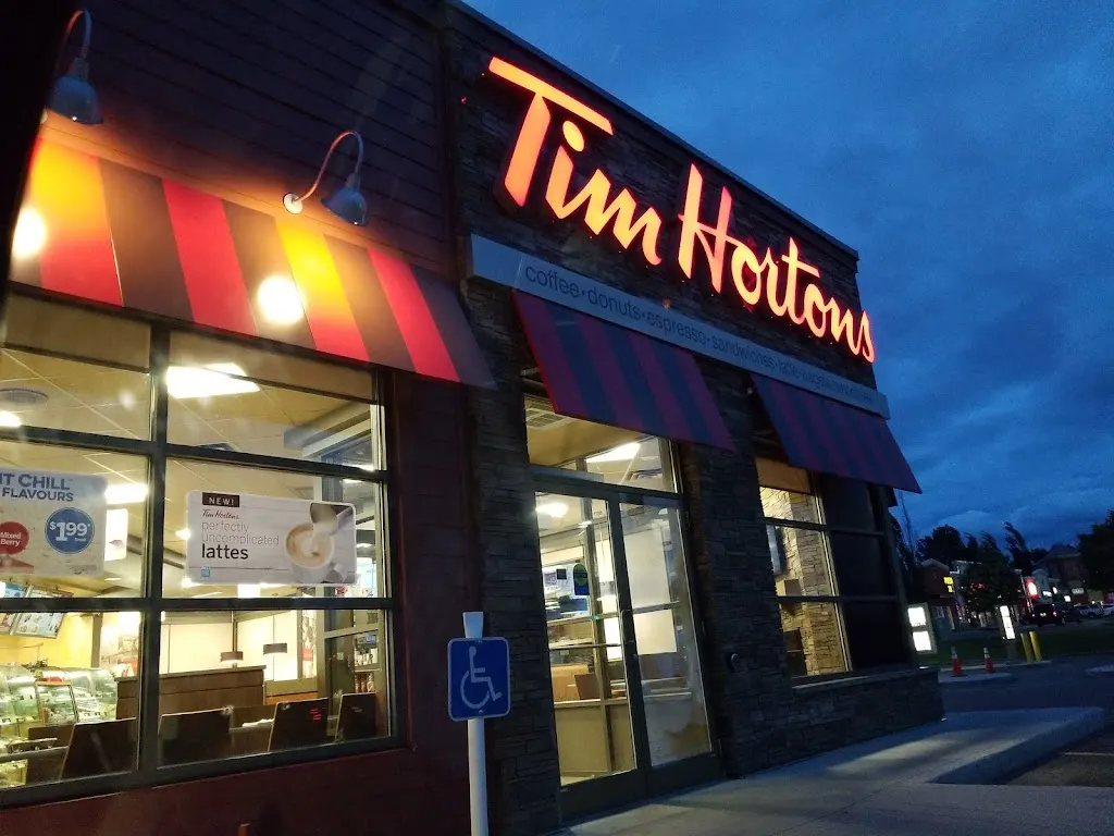 Tim Hortons storefront and interior at 4403 50th St, Edmonton, AB