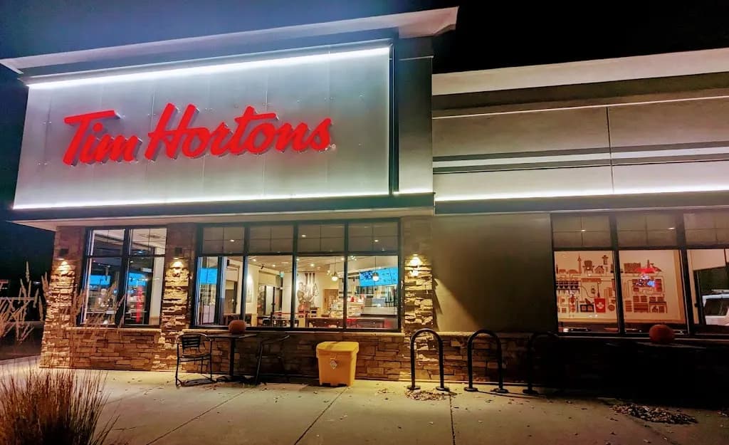Tim Hortons storefront and interior at 6234 Currents Dr Nw, Edmonton, AB