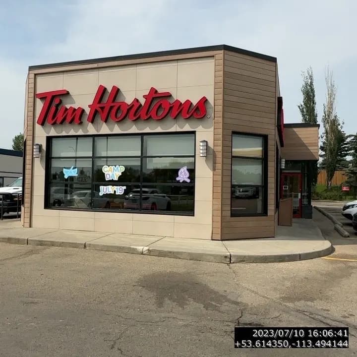 Tim Hortons storefront and interior at 9902 153rd Ave Nw, Edmonton, AB
