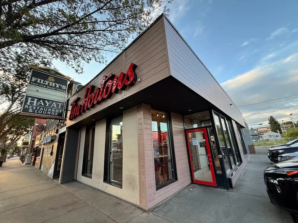 Tim Hortons storefront and interior at 10519 82nd Ave Nw, Edmonton, AB