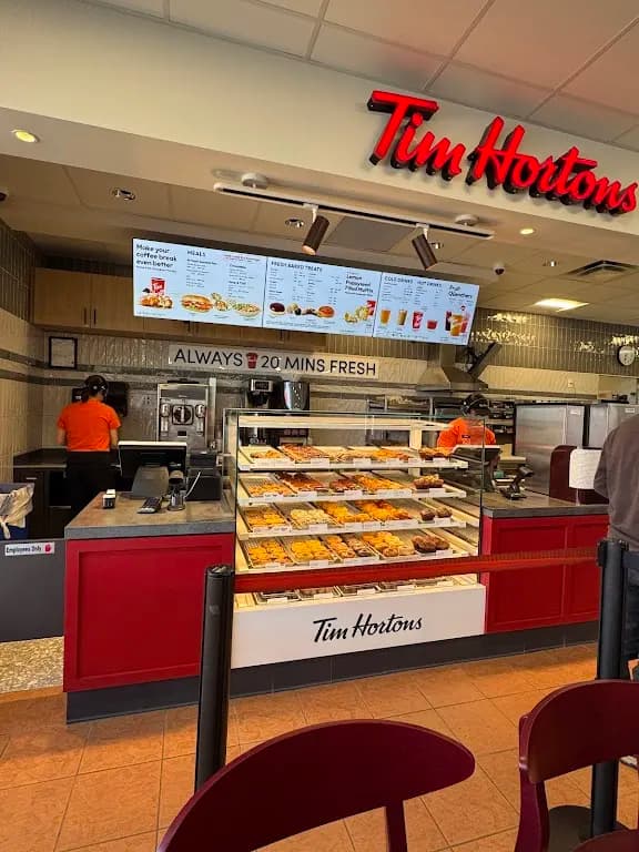 Tim Hortons storefront and interior at 11103 Ellerslie Rd Sw, Edmonton, AB