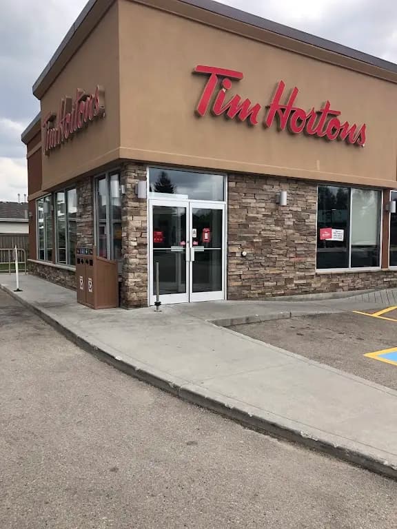 Tim Hortons storefront and interior at 12621 Victoria Trail Nw, Edmonton, AB