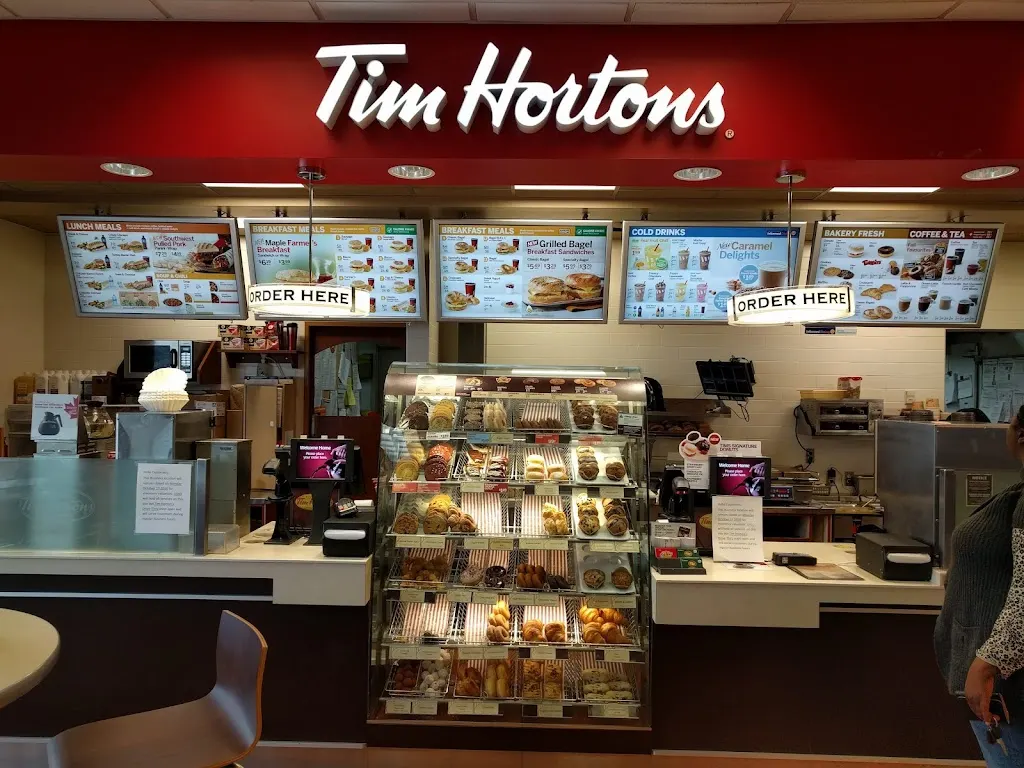 Tim Hortons storefront and interior at 13704 50th St Nw, Edmonton, AB