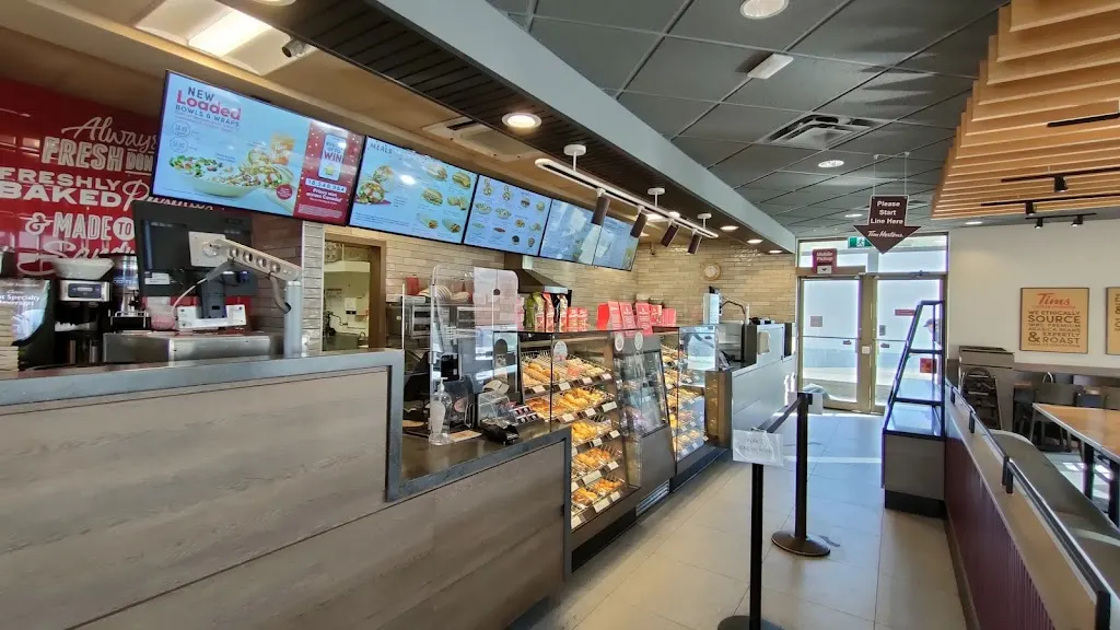 Tim Hortons storefront and interior at 13831 127th St, Edmonton, AB