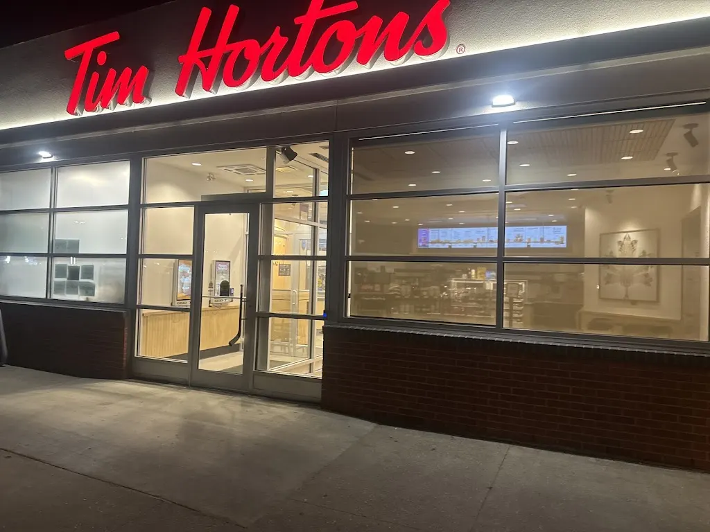 Tim Hortons storefront and interior at 15830 87 Ave, Edmonton, AB
