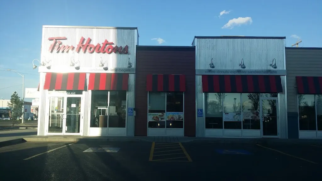 Tim Hortons storefront and interior at 16012 100a Ave, Edmonton, AB