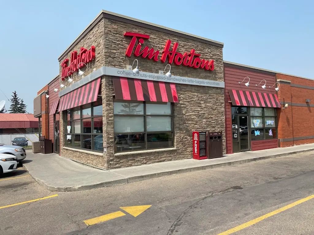 Tim Hortons storefront and interior at 16039 97th St, Edmonton, AB