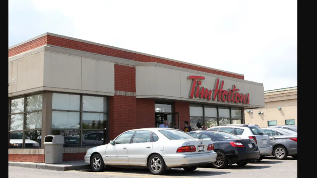 Tim Hortons storefront and interior at 10080 88 Ave, Fort Saskatchewan, AB