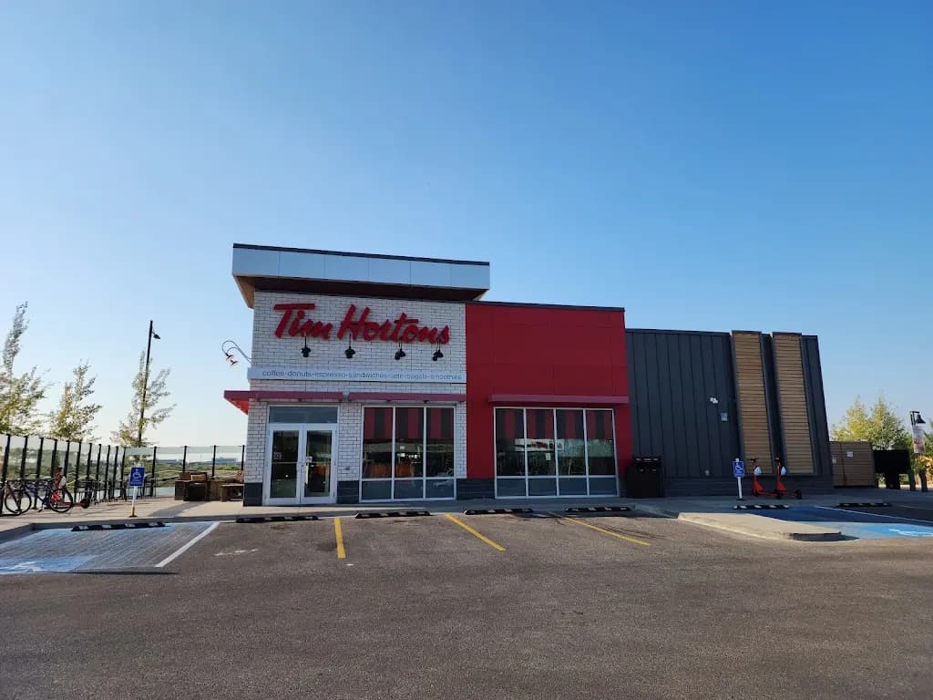 Tim Hortons storefront and interior at 16 Aquitania Blvd W, Lethbridge, AB