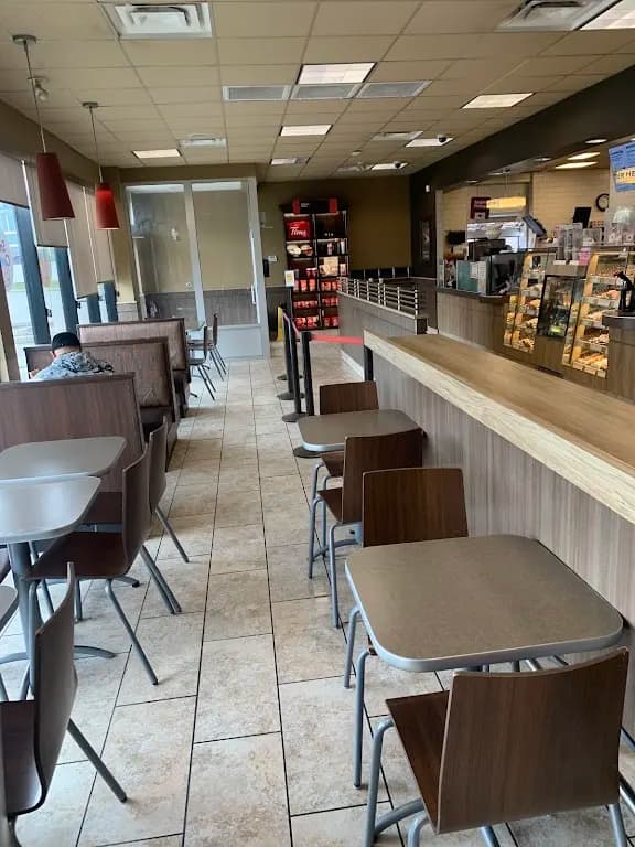 Tim Hortons storefront and interior at 62 Carleton Ave, Red Deer, AB