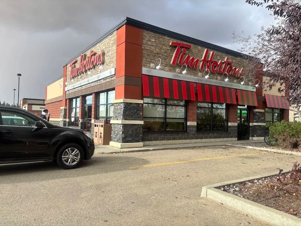 Tim Hortons storefront and interior at 5111 22nd St, Red Deer, AB