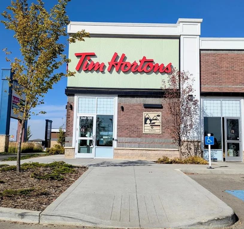 Tim Hortons storefront and interior at 10 Rose Gate #310, St. Albert, AB