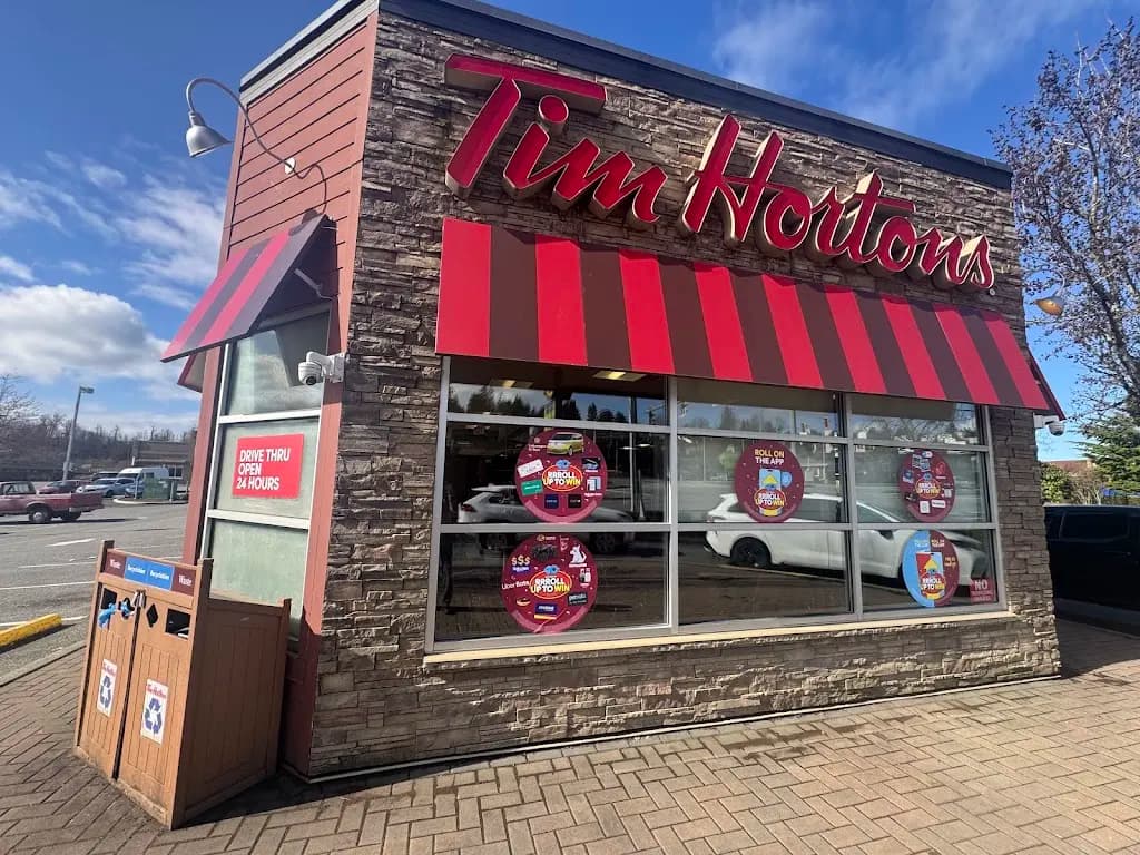 Tim Hortons storefront and interior at 1861 Sumas Way, Abbotsford, BC