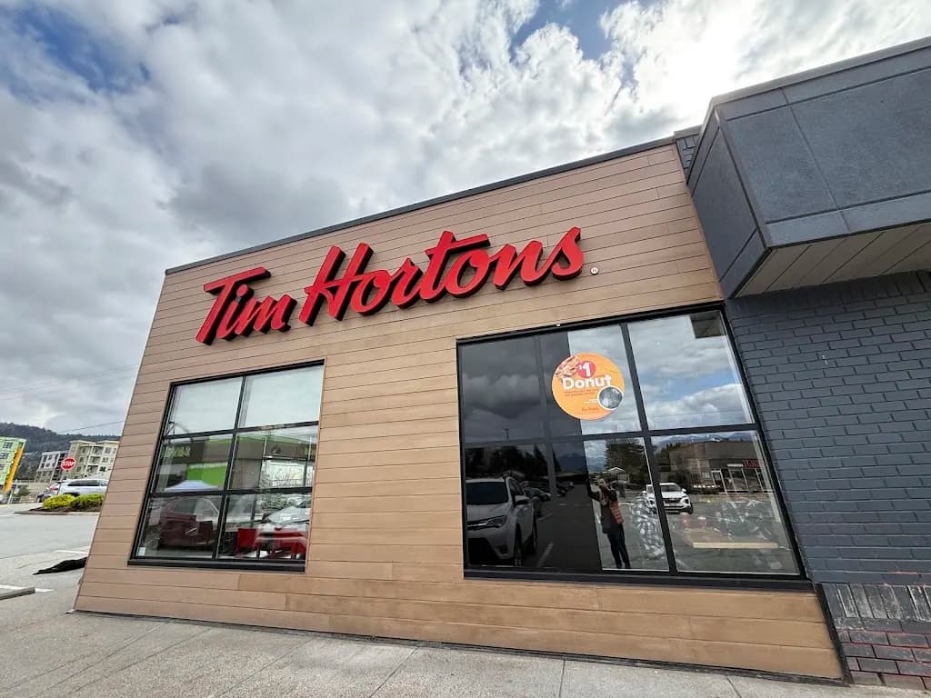 Tim Hortons storefront and interior at 6014 Vedder Rd, Chilliwack, BC