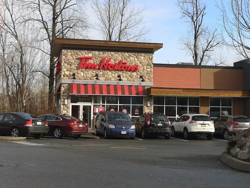 Tim Hortons storefront and interior at 8236 Eagle Landing Parkway, Chilliwack, BC