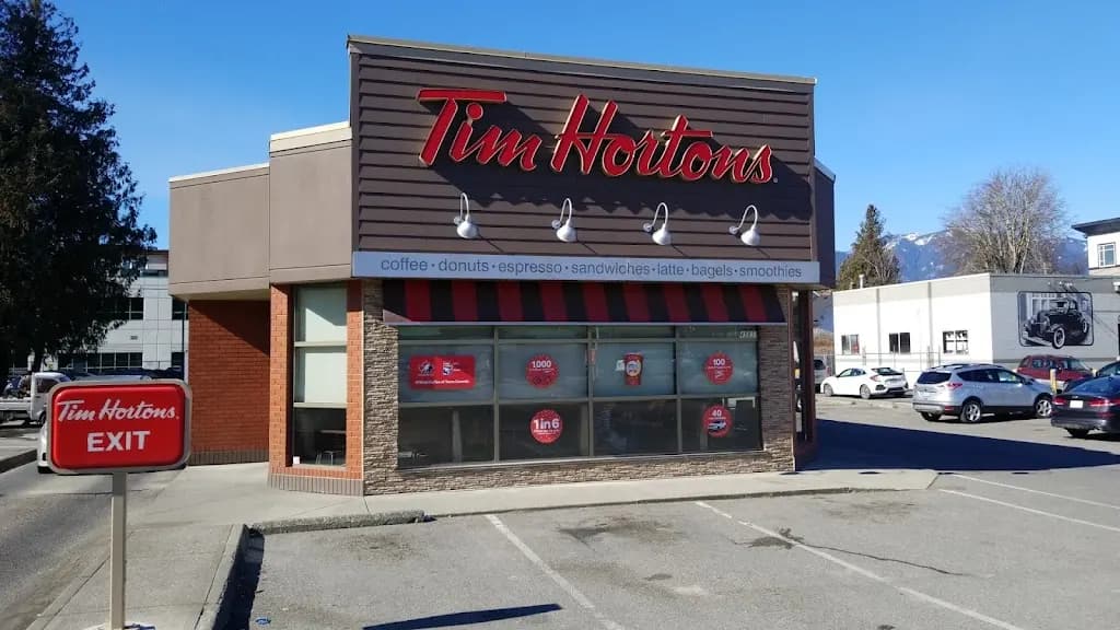 Tim Hortons storefront and interior at 45837 Yale Rd, Chilliwack, BC