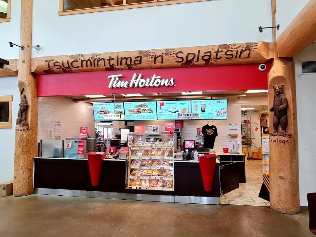 Tim Hortons storefront and interior at 5655 Highway 97a, Enderby, BC