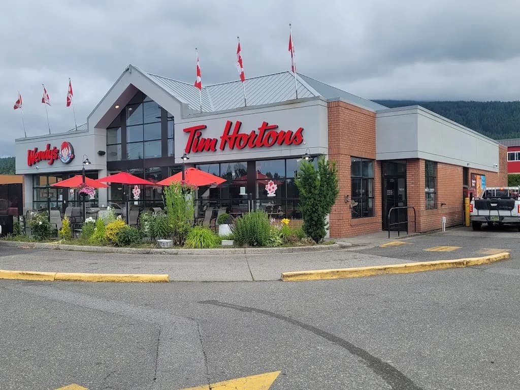 Tim Hortons storefront and interior at 1078 Sunshine Coast Highway, Gibsons, BC