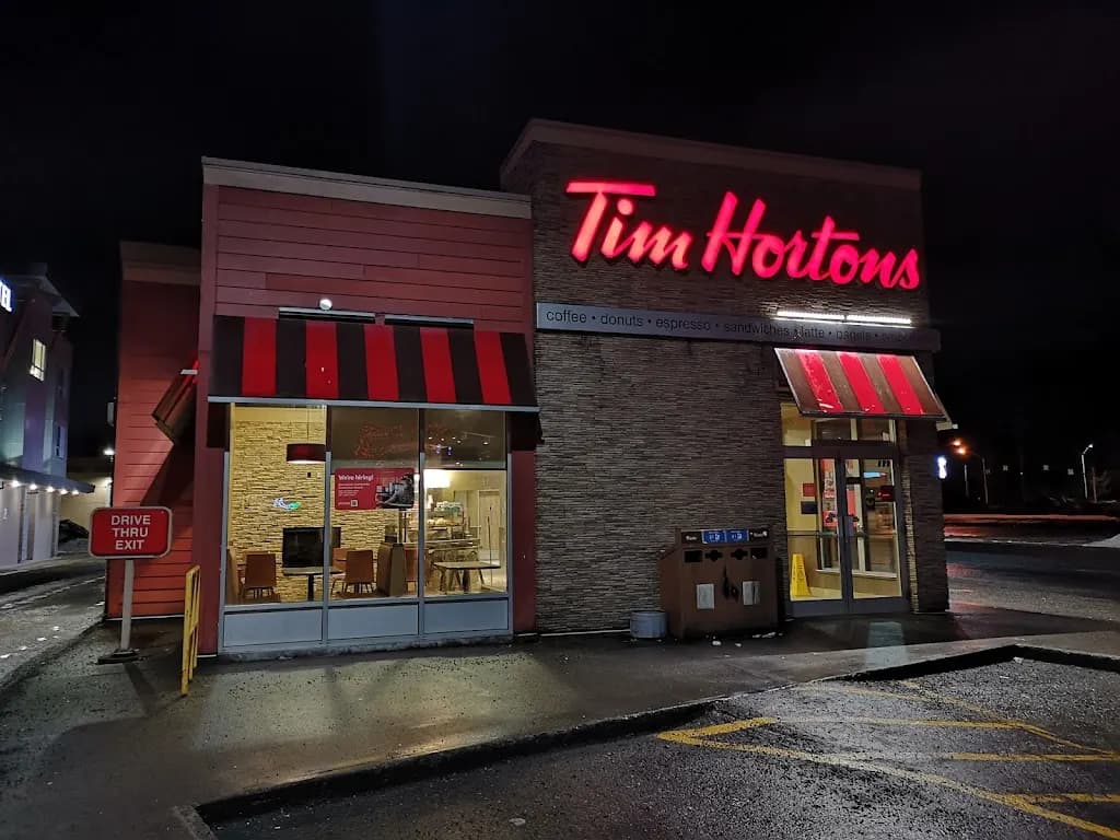 Tim Hortons storefront and interior at 125 City Centre, Kitimat, BC