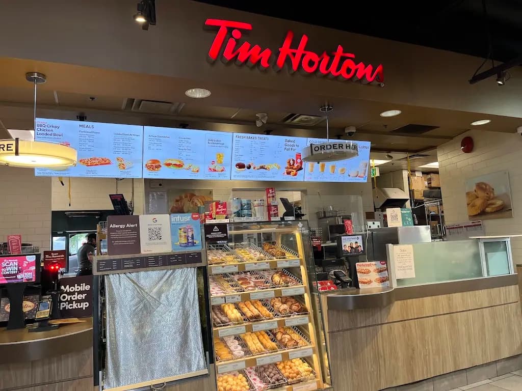 Tim Hortons storefront and interior at 7272 200th St, Langley, BC