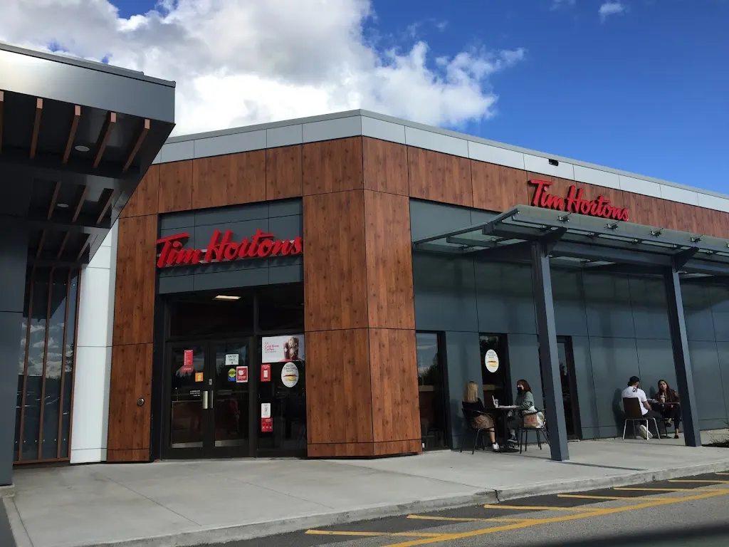Tim Hortons storefront and interior at 19705 Fraser Highway, Langley, BC