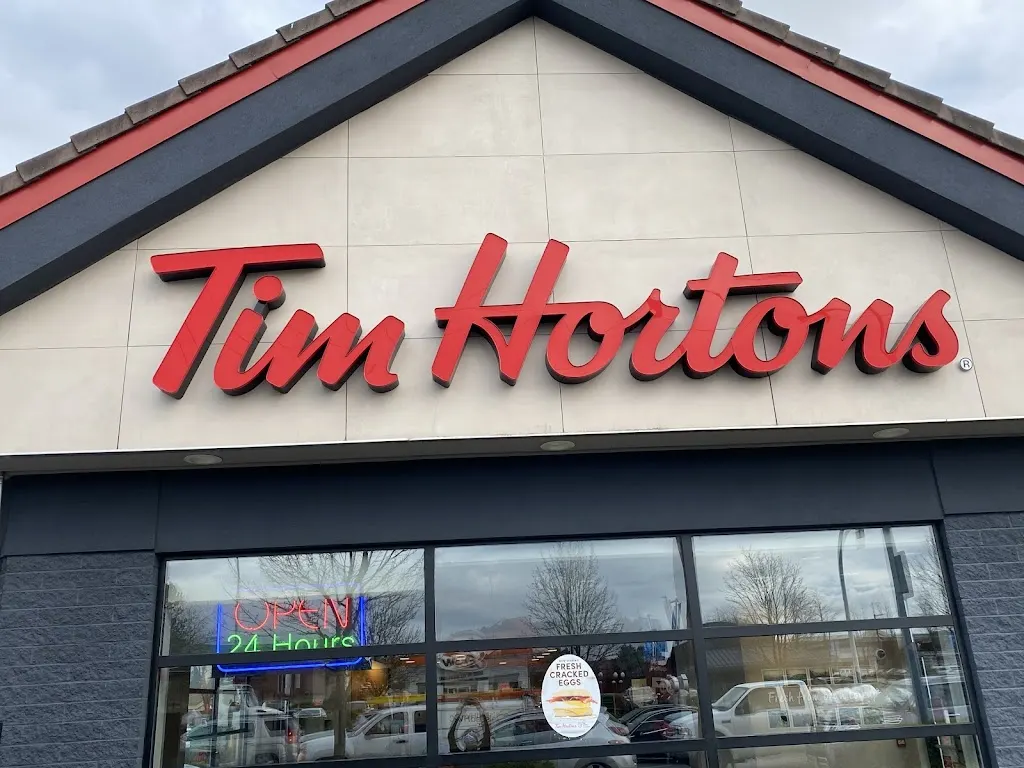 Tim Hortons storefront and interior at 20020 Willowbrook Dr, Langley, BC