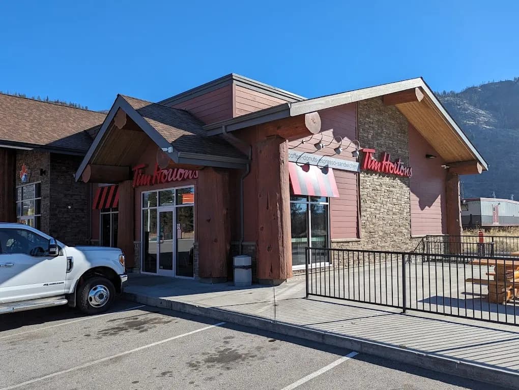 Tim Hortons storefront and interior at 111 Enterprise Way, Oliver, BC