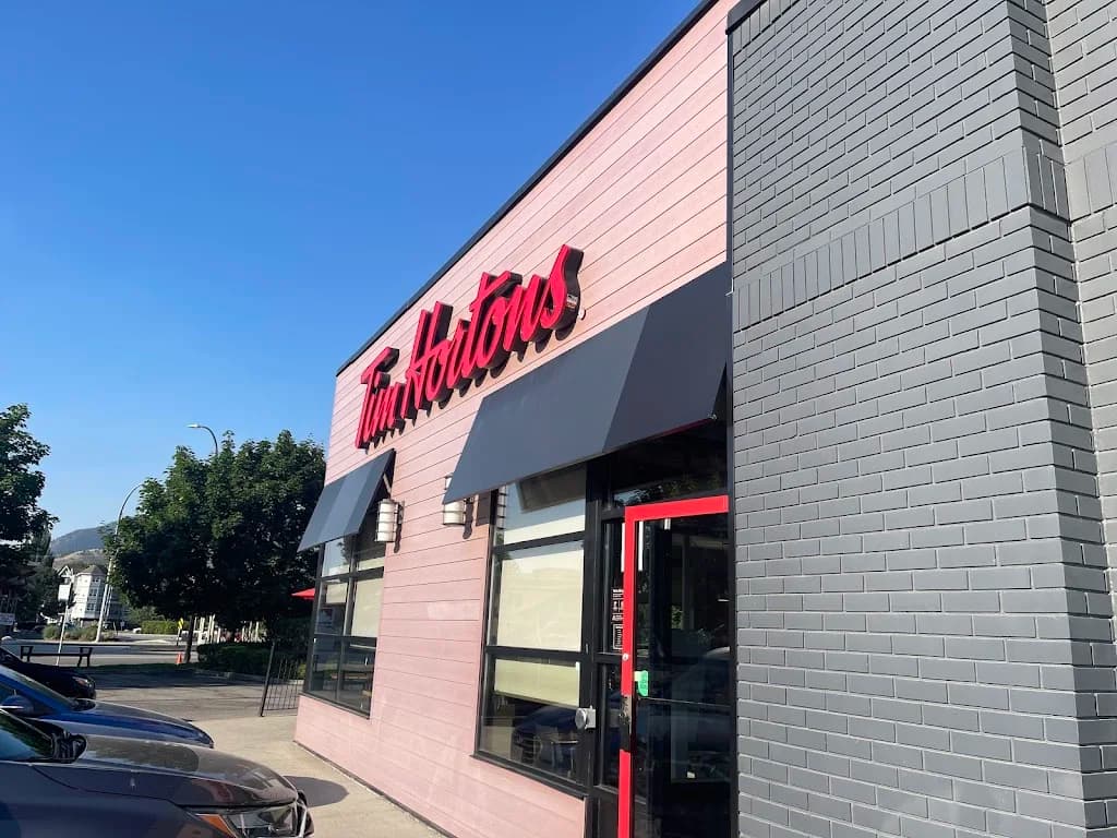 Tim Hortons storefront and interior at 1077 Westminster Ave West, Penticton, BC