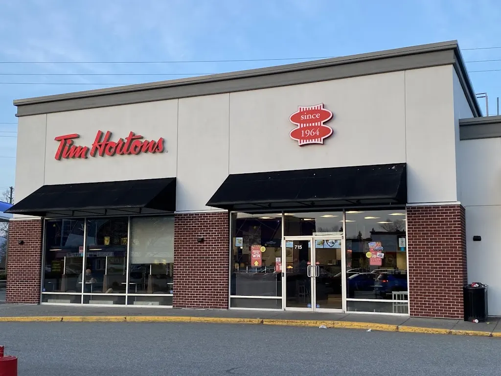 Tim Hortons storefront and interior at 19800 Lougheed Hwy, Pitt Meadows, BC