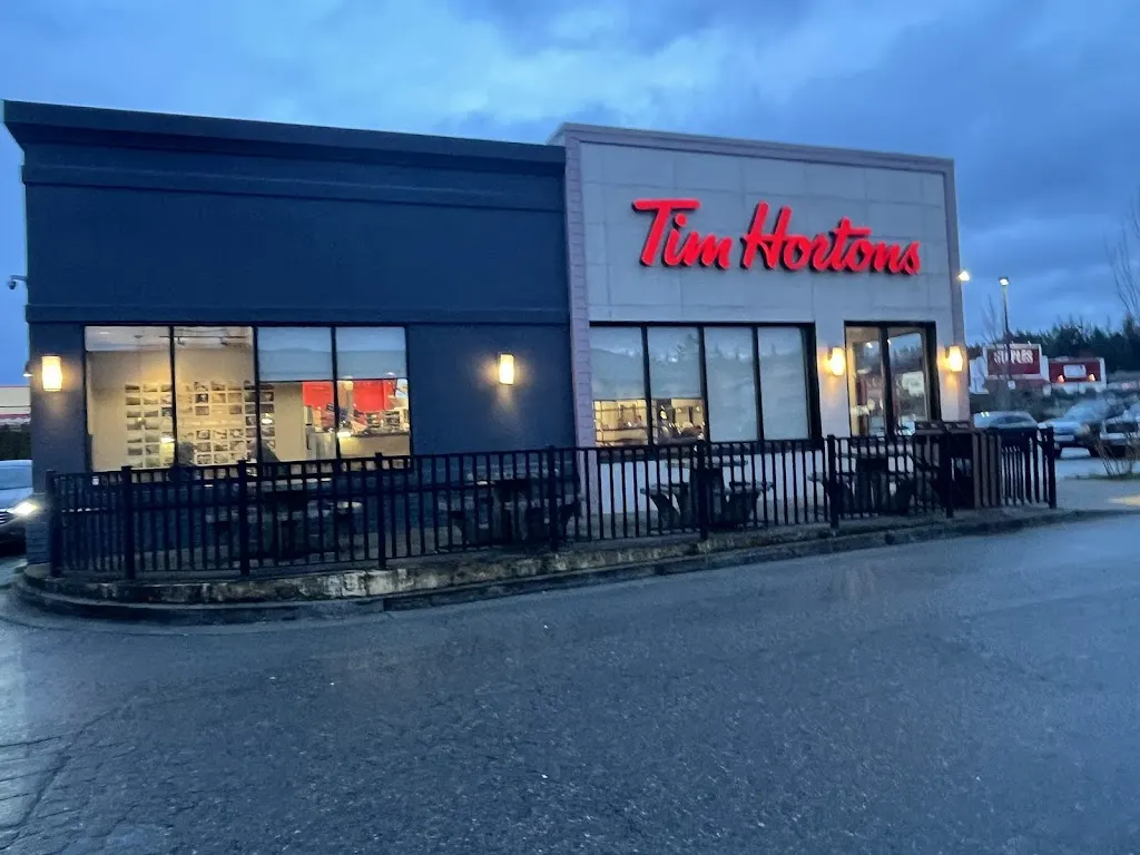 Tim Hortons storefront and interior at 4700 Joyce Ave, Powell River, BC