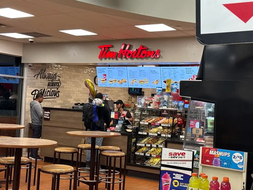 Tim Hortons storefront and interior at 6422 120th St, Surrey, BC