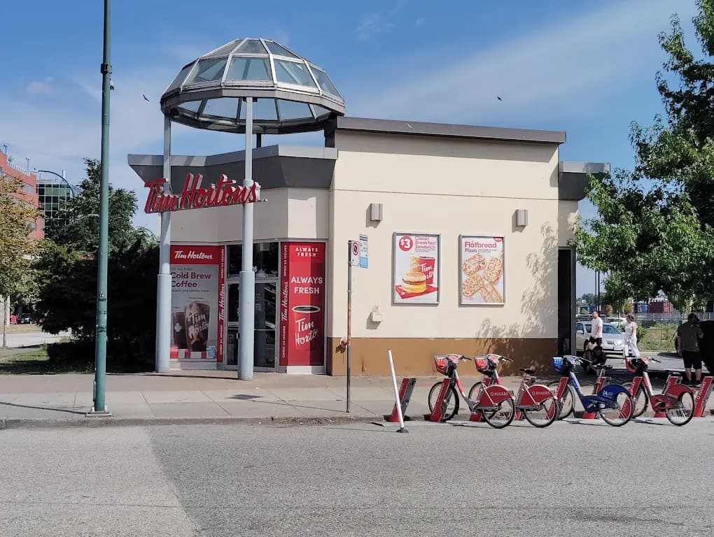 Tim Hortons storefront and interior at 306 Terminal Ave, Vancouver, BC