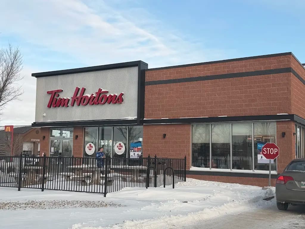 Tim Hortons storefront and interior at 50 Sage Creek Blvd, Winnipeg, MB