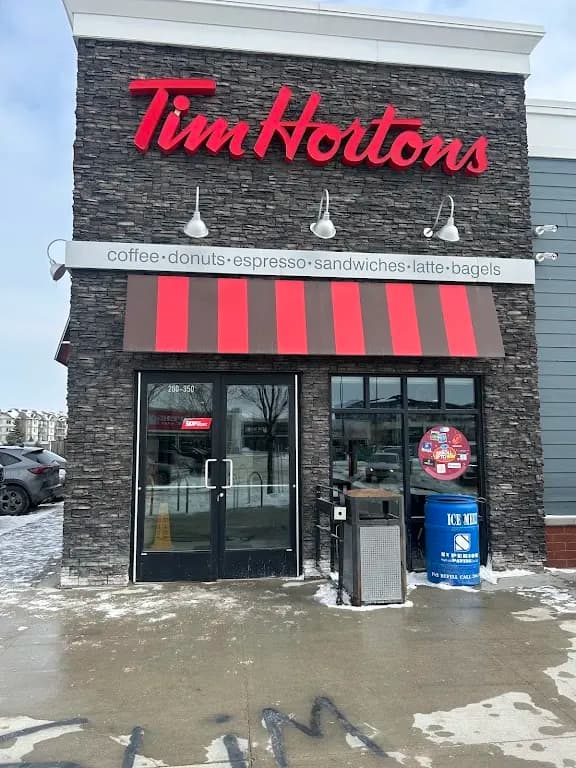 Tim Hortons storefront and interior at 200-350 North Town Rd, Winnipeg, MB