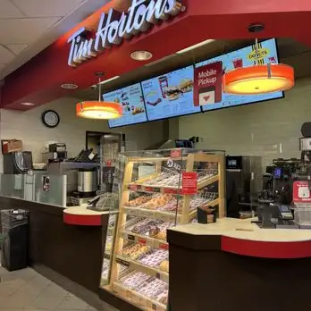 Tim Hortons storefront and interior at 619 Sheppard Street, Winnipeg, MB