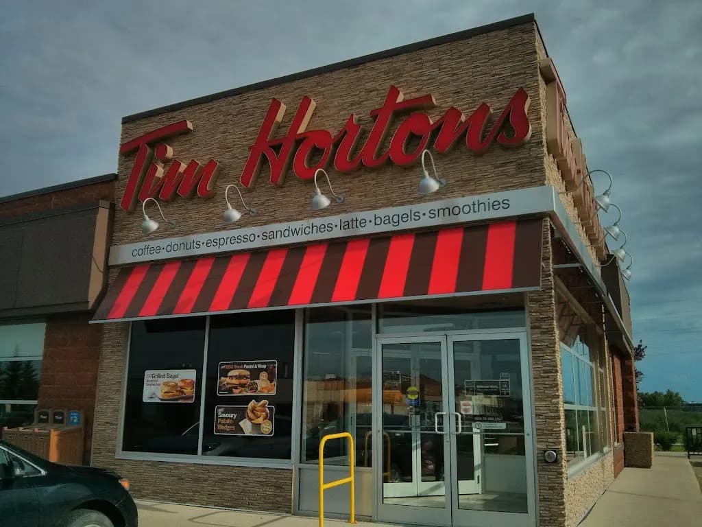 Tim Hortons storefront and interior at 860 Waverly St, Winnipeg, MB