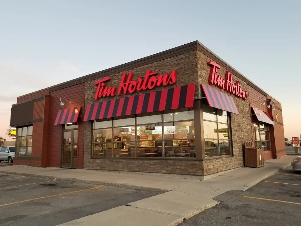 Tim Hortons storefront and interior at 1025 King Edward St, Winnipeg, MB