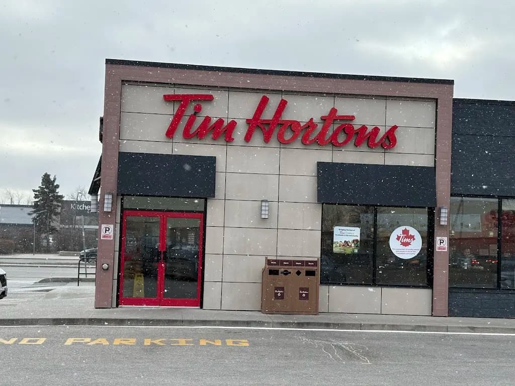 Tim Hortons storefront and interior at 1495 Regent Ave, Winnipeg, MB
